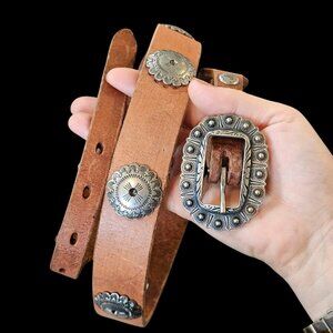 Double J Saddlery Harness Leather Concho Belt Brown Sz 38 35-39" Waist Western